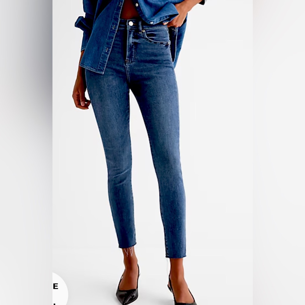 Express Dark Wash Hi-Stretch Raw Hem, High Waist Skinny Jeans, Size 0